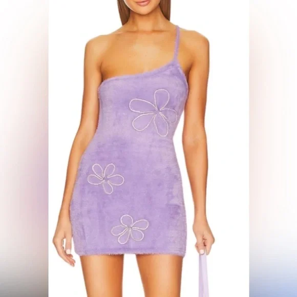 New! For Love And Lemons Finley Purple rhinestone fur Mini Dress 2615 - Picture 5 of 16